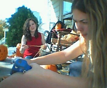 Laura & Jessie Carving Pumpkins